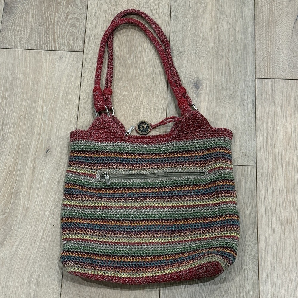 The‎ Sak Crochet Gypsy Striped Boho Shoulder Tote Bag Zipper Pocket